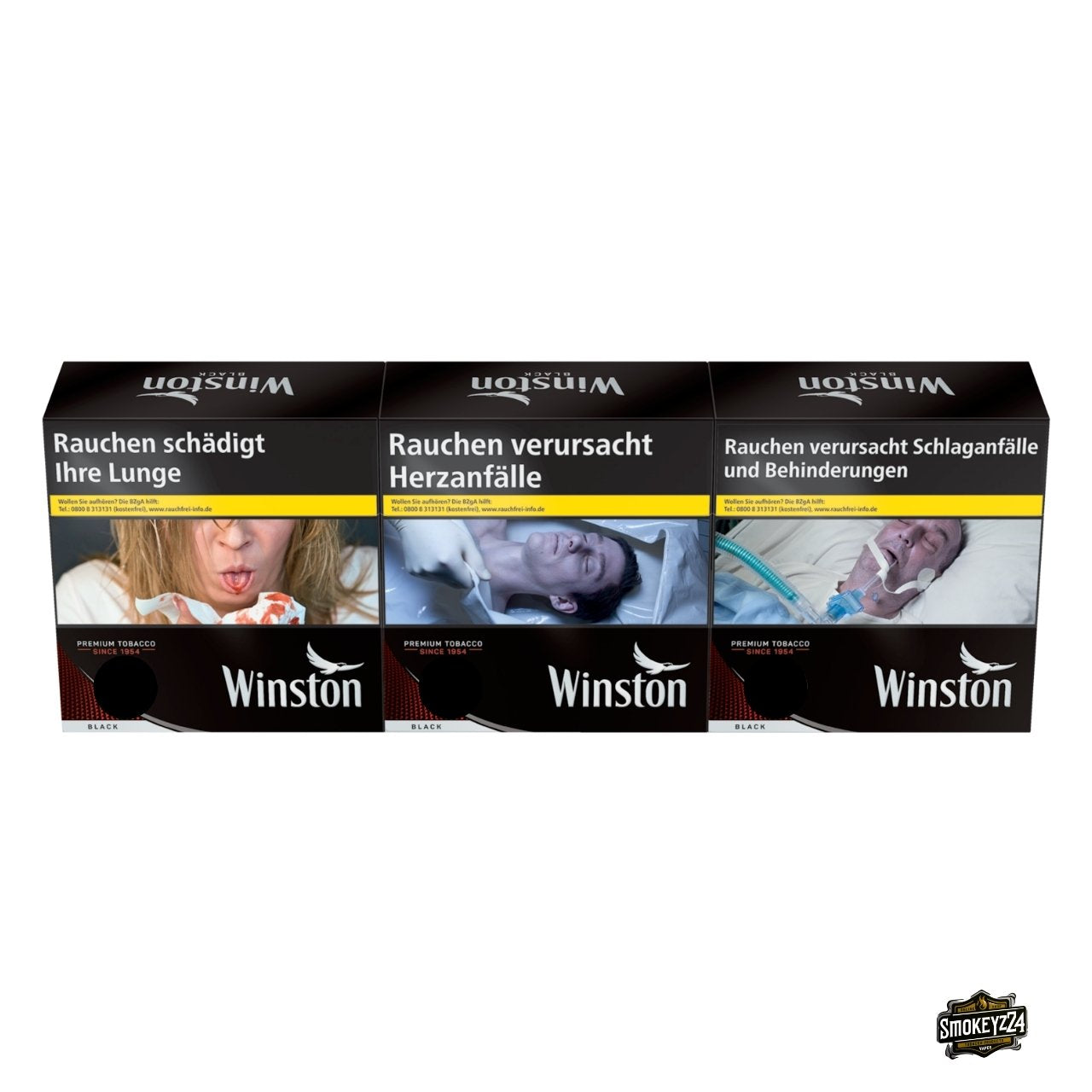 Stange Winston Black Zigaretten frontal, schwarz, 3x54 Stück