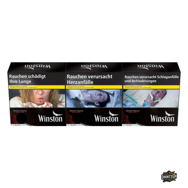 Stange Winston Black Zigaretten frontal, schwarz, 3x54 Stück
