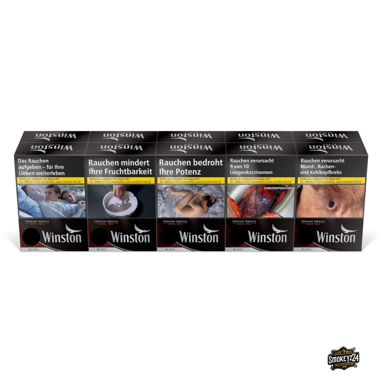 Stange Winston Black Zigaretten frontal, schwarz, 10x24 Stück