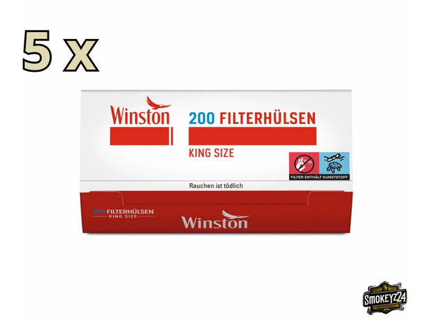 Winston King Size Hülsen 5x200er Sparpaket, Packung Filterhülsen zum Zigarettenstopfen, frontal fotografiert