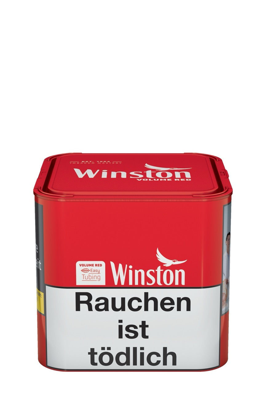 Winston Volume Red 36g Dose, frontal fotografiert, kleine praktische Dose im roten Winston-Design für Volumentabak