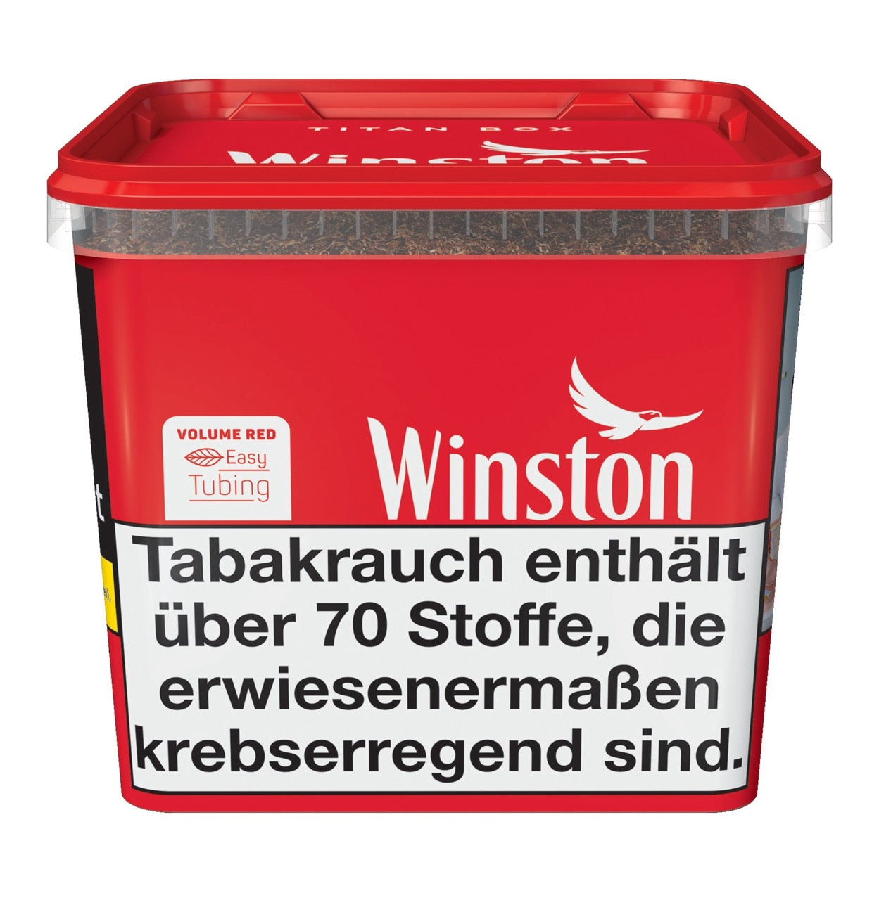 Winston Volume Red 250g Titan Box, frontal fotografiert, größte Winston-Volumentabak-Box im roten Design