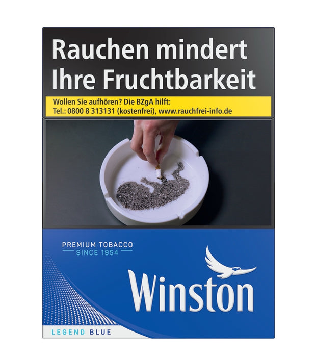 Einzelne Winston Blue Zigarettenschachtel frontal, blaues Design, 26 Stück