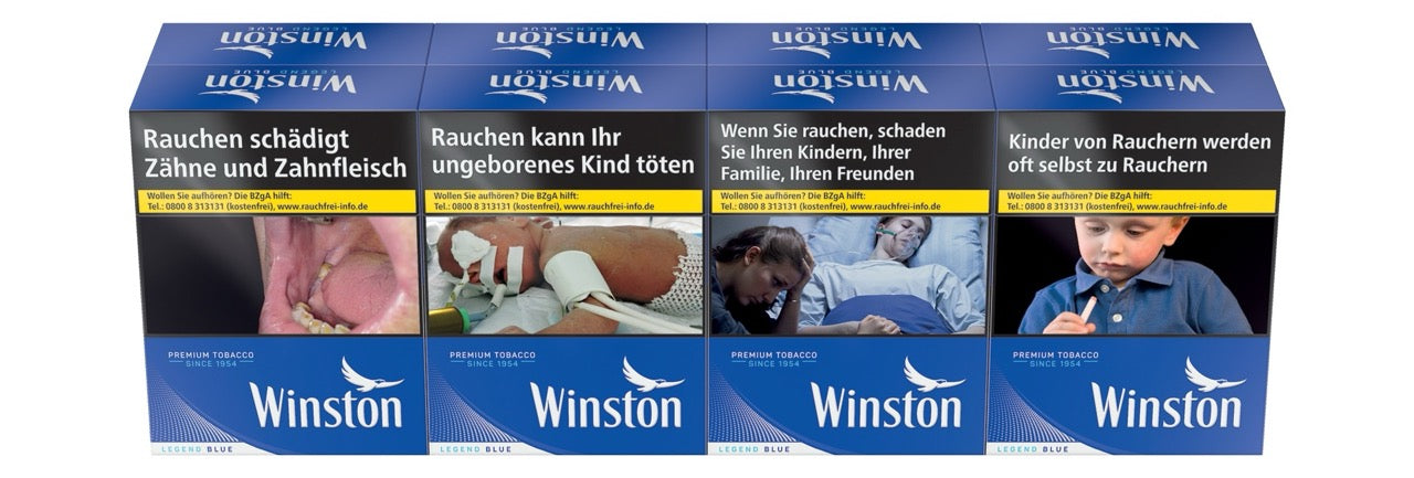 Stange Winston Blue Zigaretten 8x26 Stück frontal im blauen Design