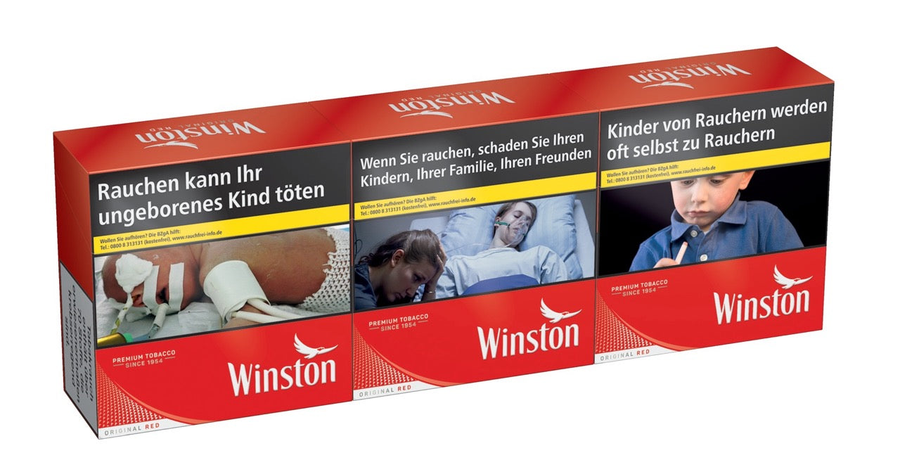 Winston Red Zigaretten Stange, leicht seitlich fotografiert, große Vorratspackung