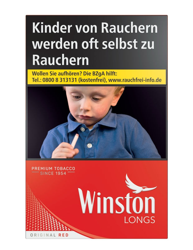 Winston Red Long Zigarettenschachtel 100er, extralang, rot, frontal fotografiert