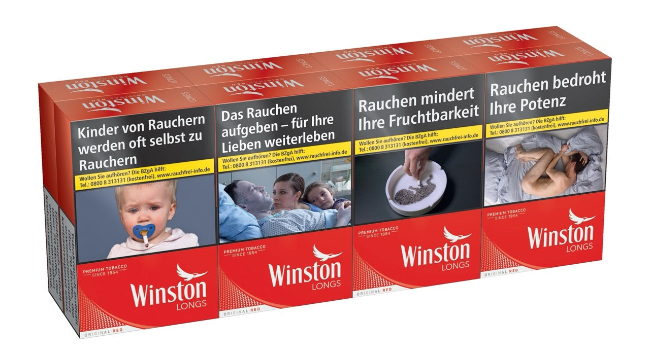 Winston Red Long Zigaretten Stange, leicht seitlich fotografiert, 100er Format