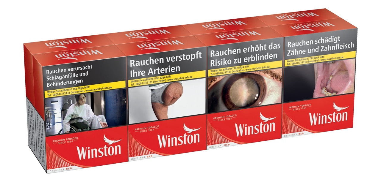 Winston Red Zigaretten Stange, leicht seitlich fotografiert, rote Verpackung