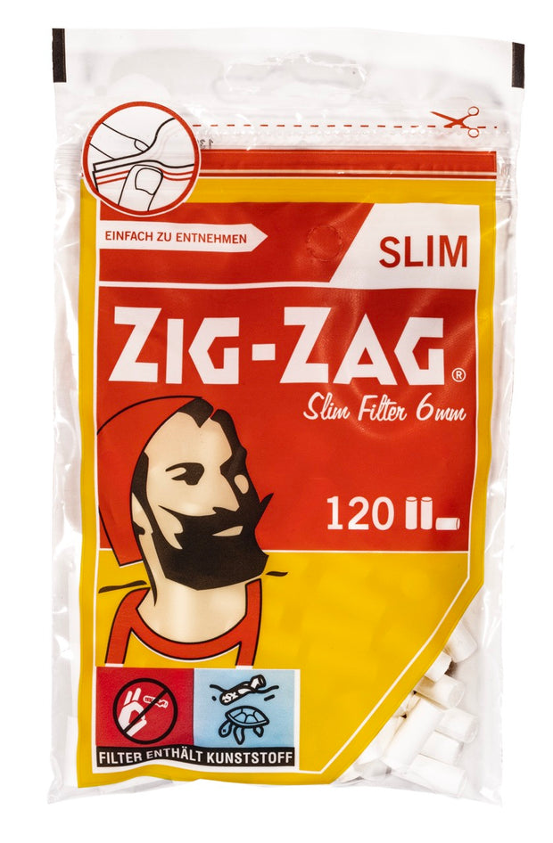 Zig-Zag 6mm Slim Filter im wiederverschließbaren 120er Beutel für selbstgedrehte Zigaretten